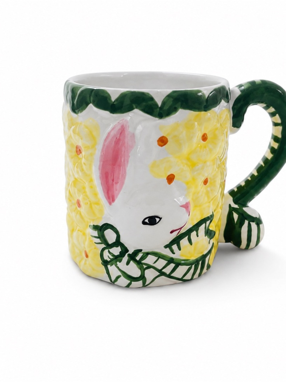 Vintage WCL Hand-Painted 3D Easter Bunny Ceramic Mug Yellow Green Collectible